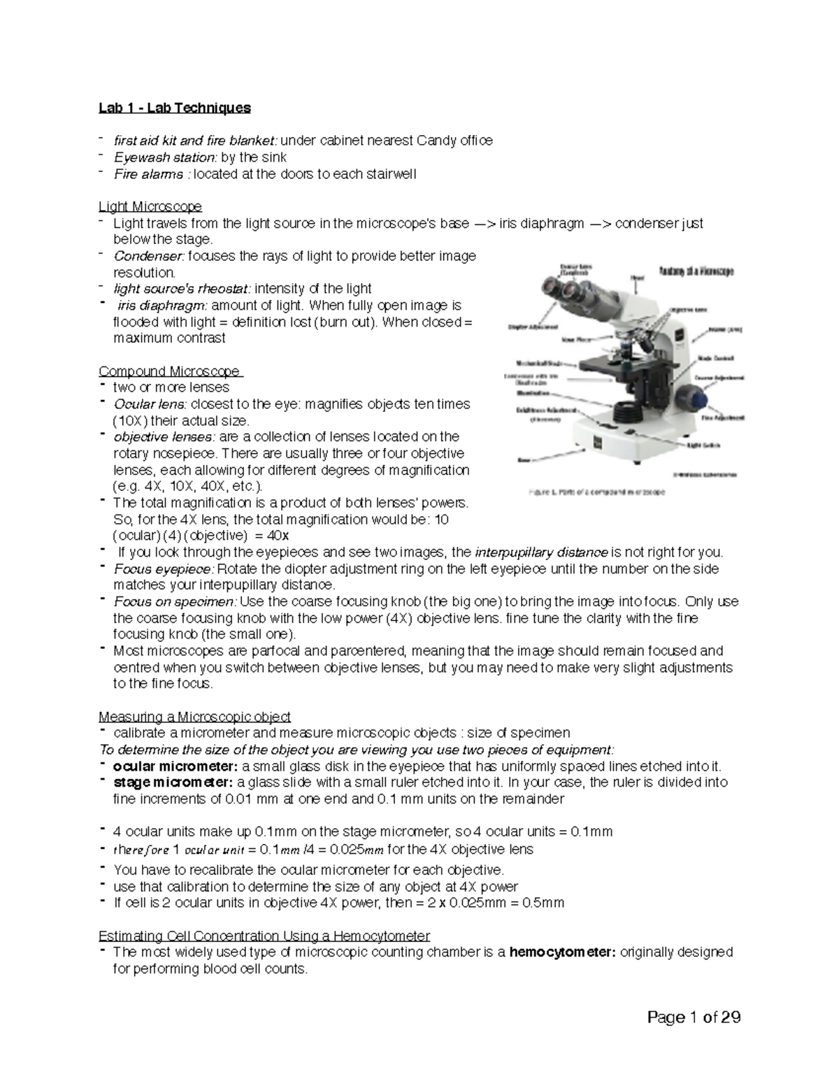 Bio Lab Test Summary Cell Biology Lab 1 Lab Techniques first