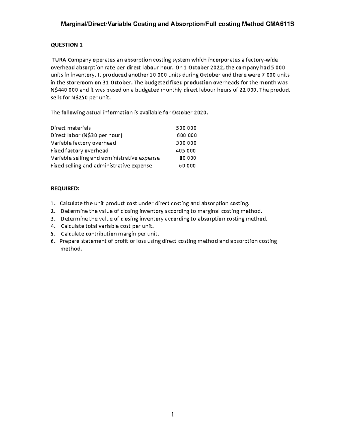 Direct costing Absorption costing (Review Questions) (2023) latest ...
