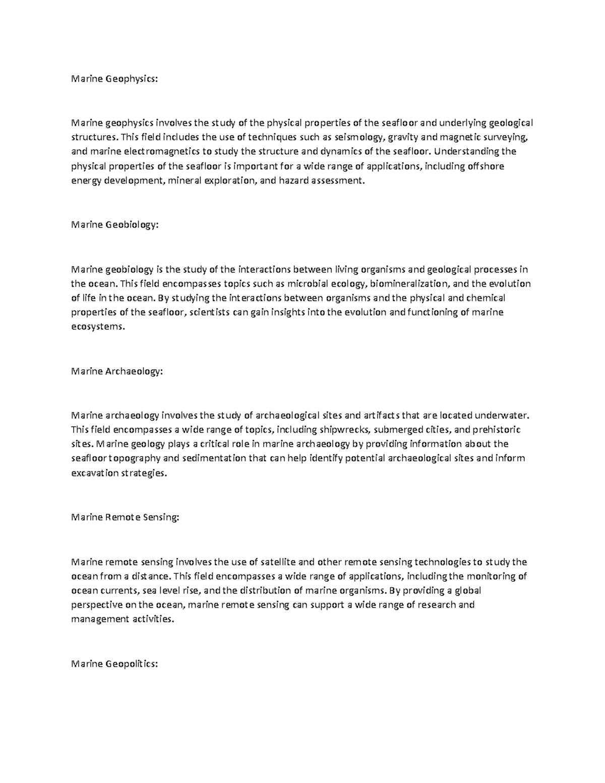 Geology - Marine Geophysics: Marine geophysics involves the study of ...