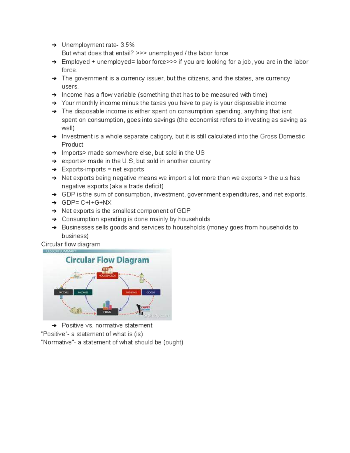 Econ notes 1 19 - reviews the unemployment rate, normative and positive ...