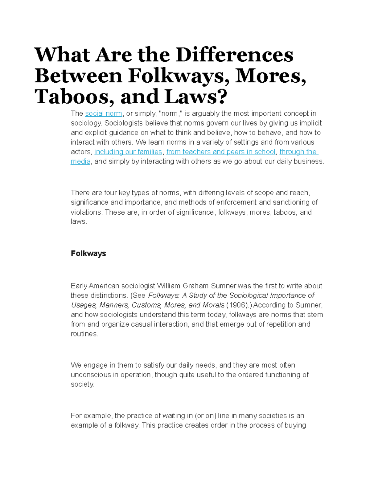 Norms - Study Well - What Are The Differences Between Folkways, Mores ...