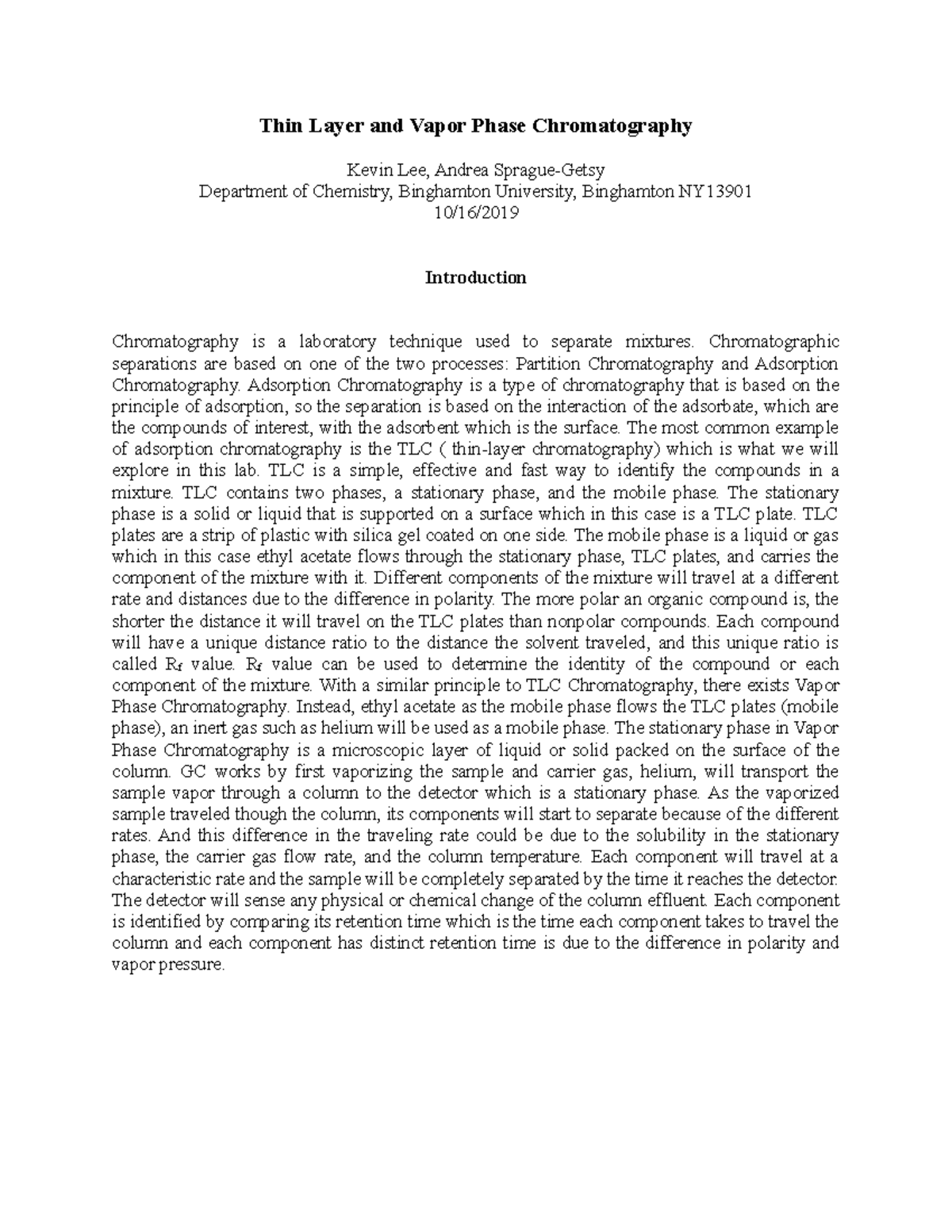 Thin Layer and Vapor Phase Chromatography - Chromatographic separations ...