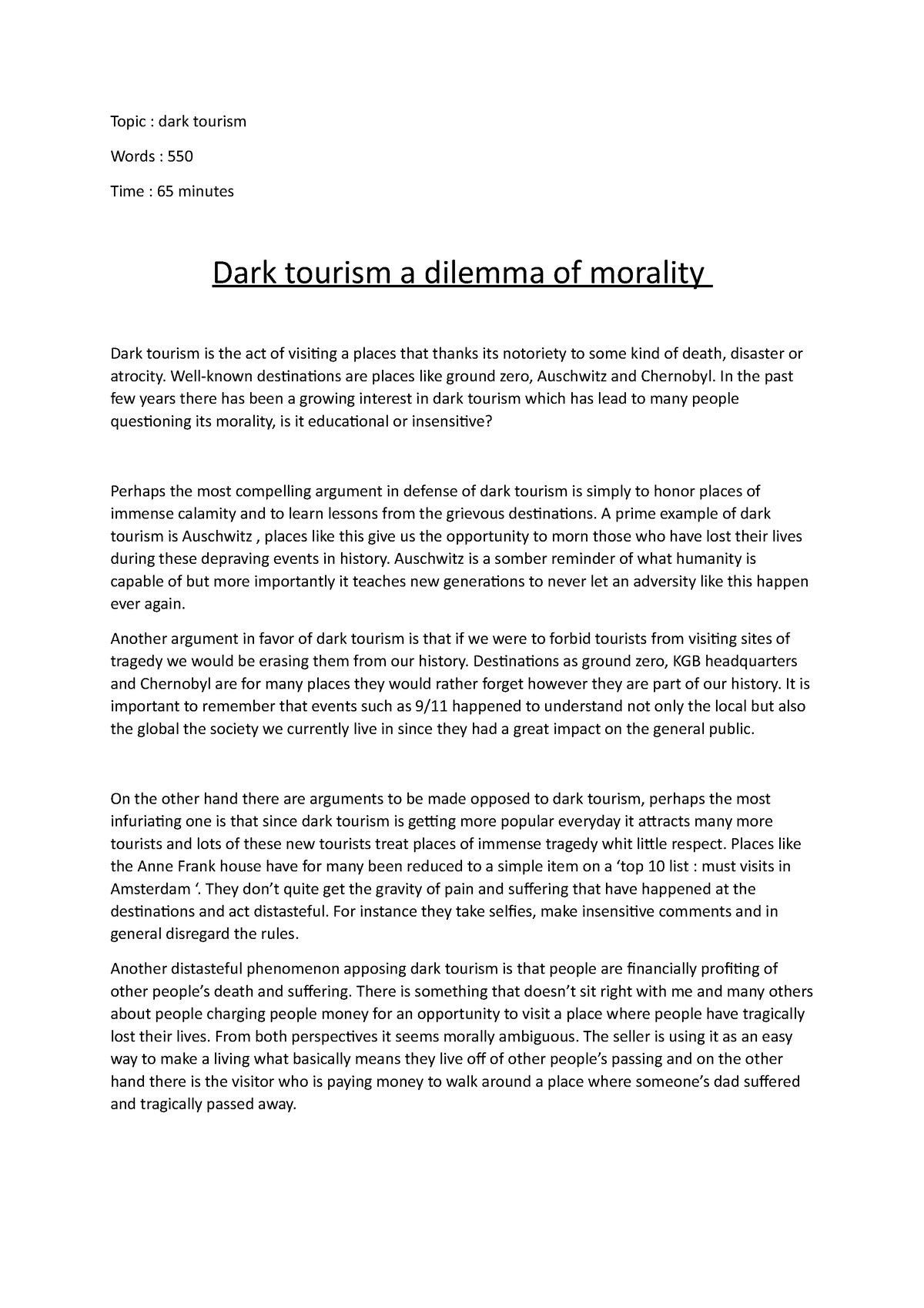 dissertation topics on dark tourism