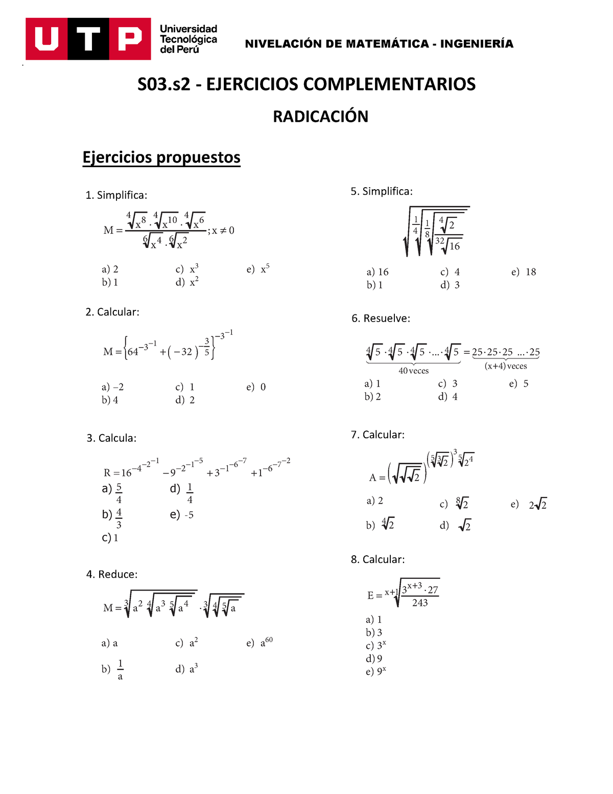 S04.s2 - Taller 2 - Leyes De Exponente - NIVELACI”N DE MATEM¡TICA ...