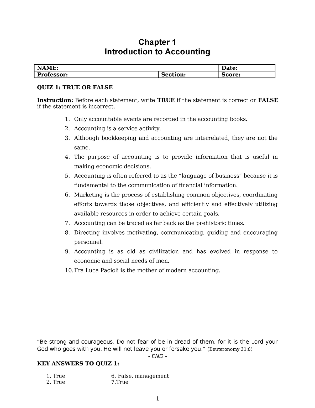 Quizzes Chapter 1 Introduction TO Accounting - Chapter 1 Introduction ...