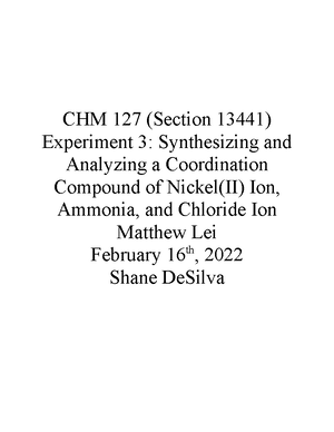CHM+127+Experiment+1+Part+3 - CHM 127 (Section 13441) Experiment 3 ...