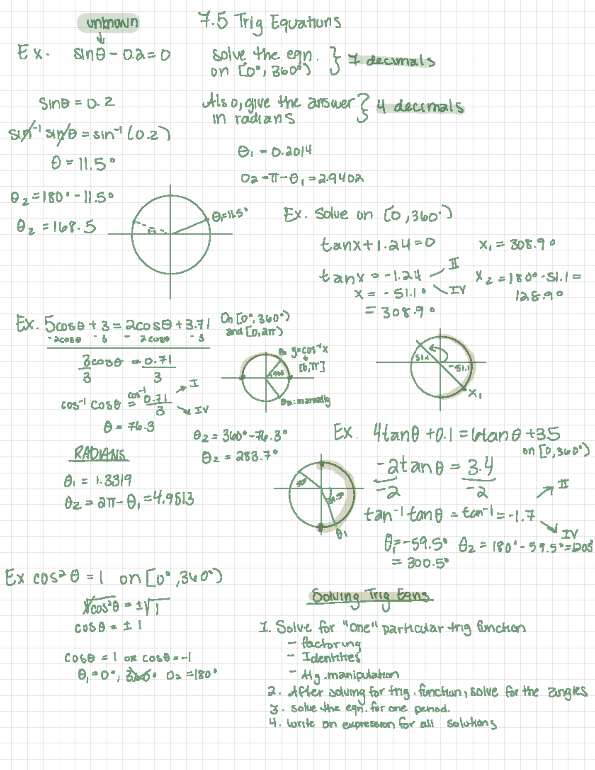 7.5 Trig Equations - continued on trig functions - unknown 7 Trig ...