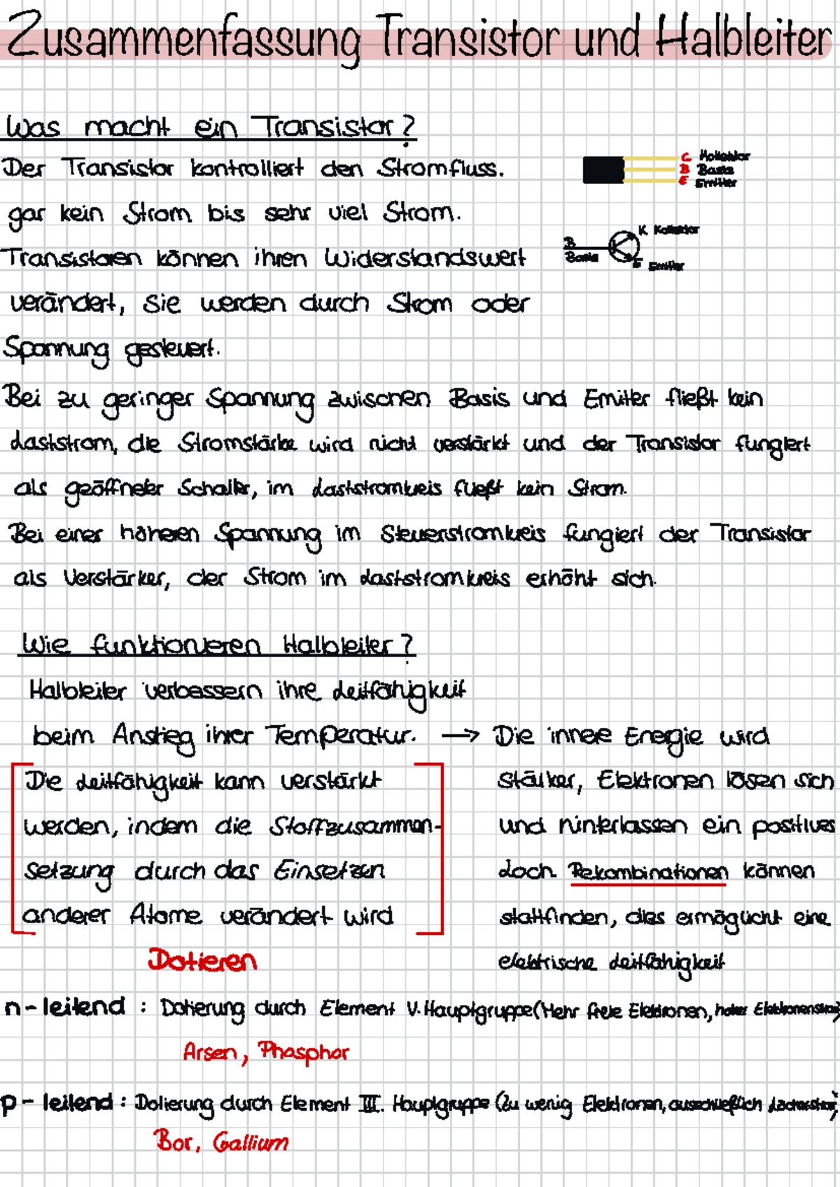 Transistor und Halbleiter - · i Bas gar kein Strom bis sehr viel Strom ...