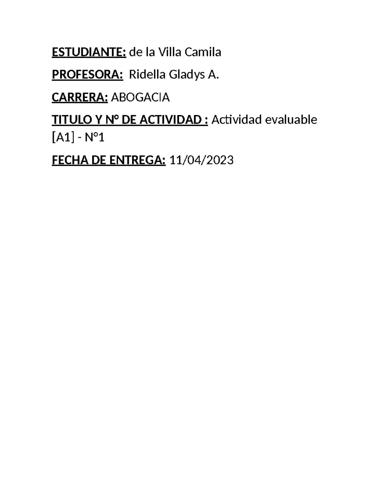 ACT Evaluable 1 Ingles - Inglés Básico - ESTUDIANTE: de la Villa Camila ...