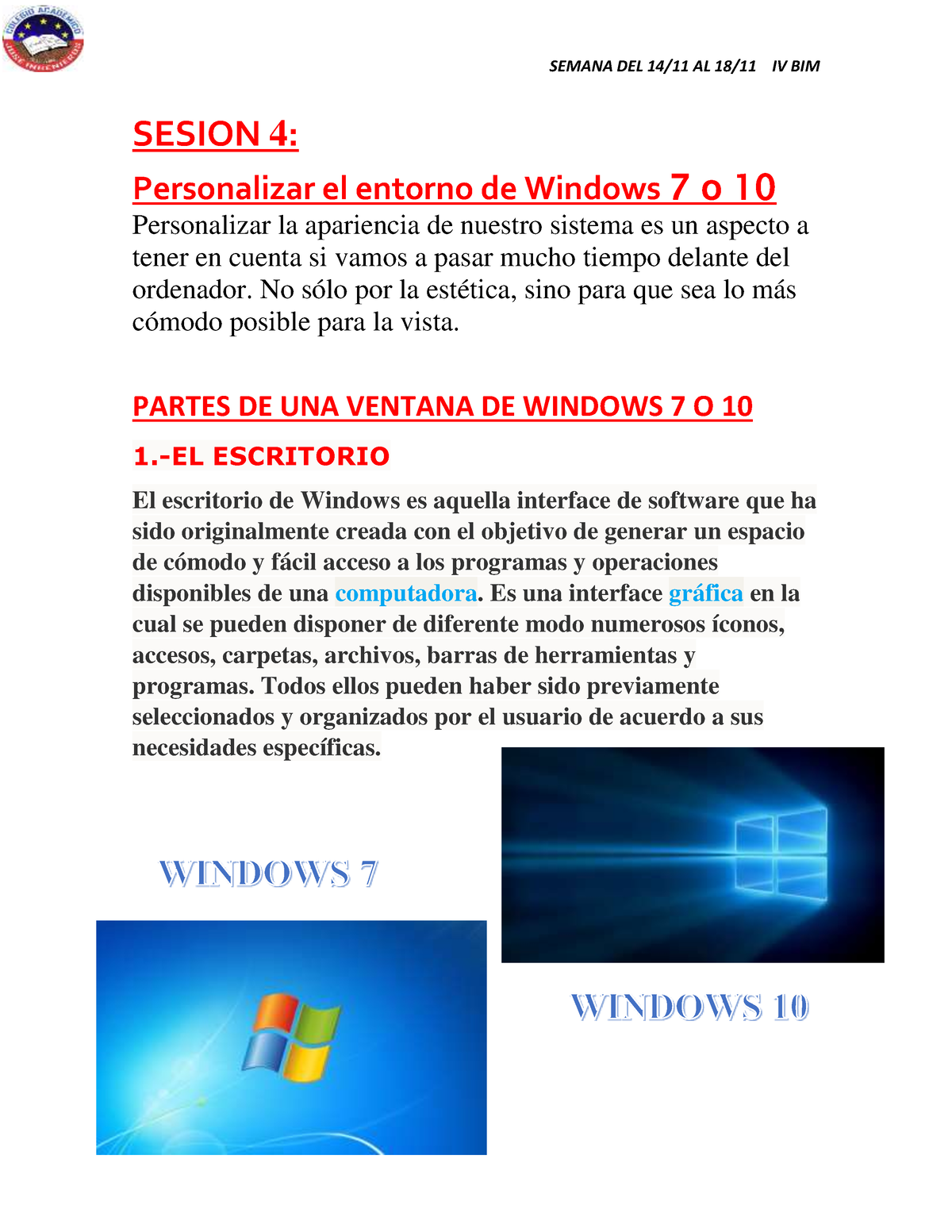 Tema 4 Partes De Windows Semana Del 1411 Al 1811 Iv Bim Sesion 4 Personalizar El Entorno 0036