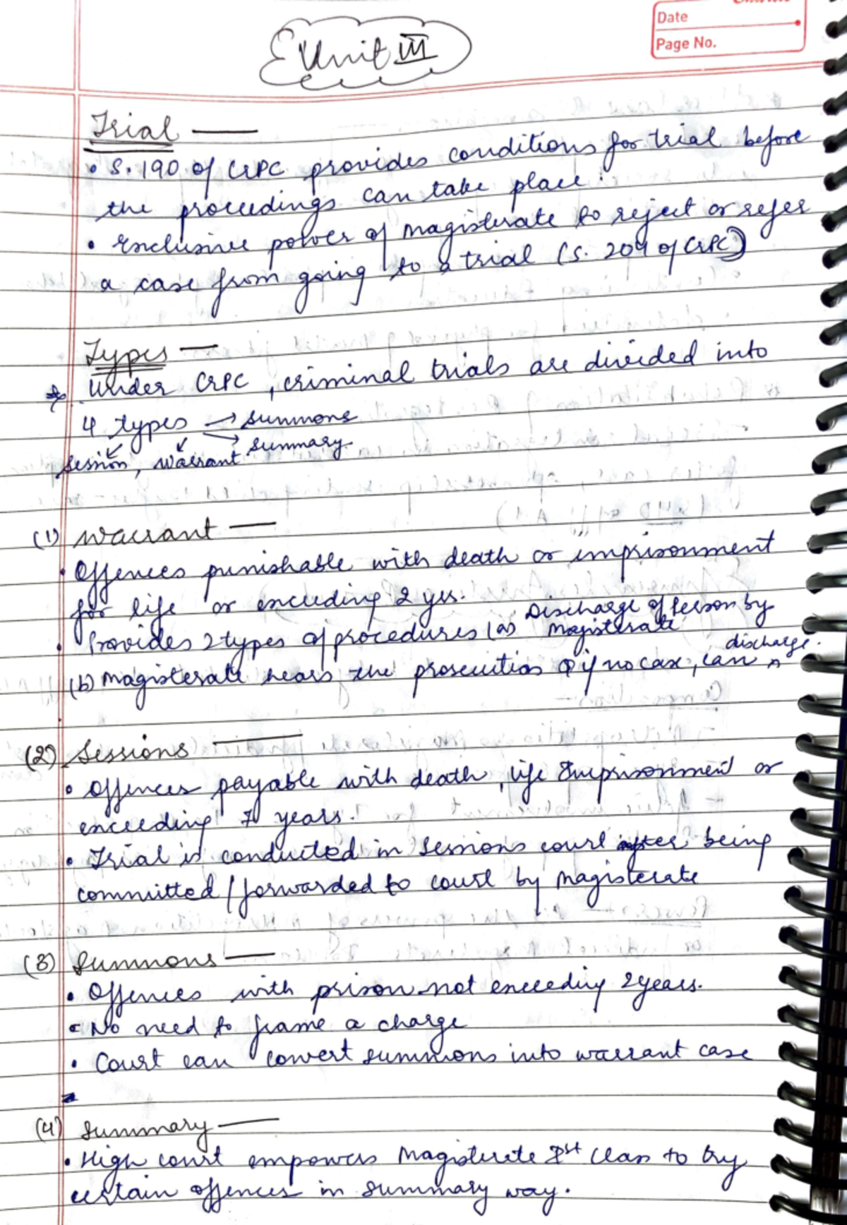 CRPC UNIT 3 - Important Questions And Note For CRPC - _J• ~ Date _, L ...