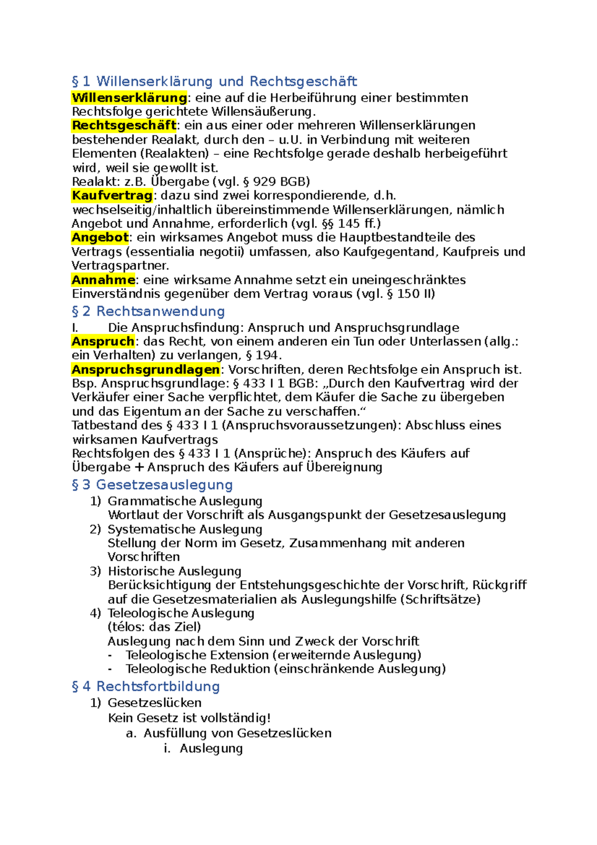 BGB AT ZusammenfassungVL - 1 und eine auf die einer bestimmten Rechtsfolge gerichtete ein aus ...
