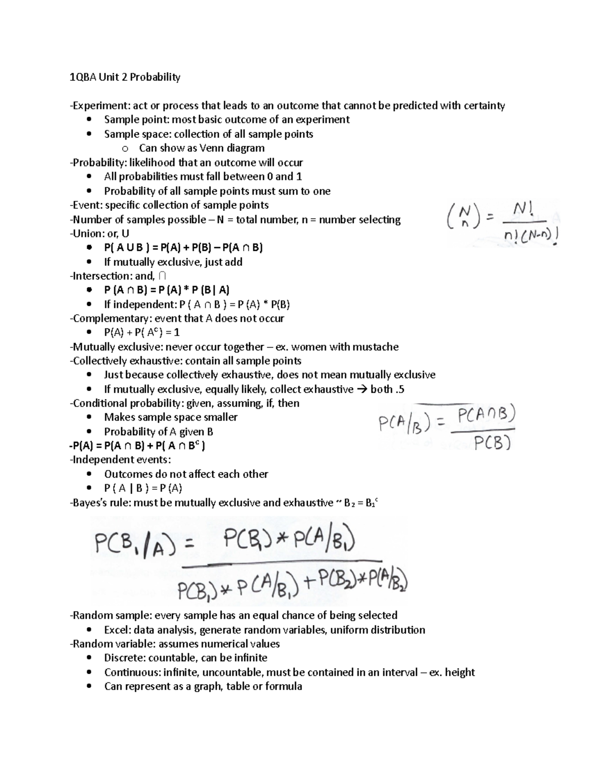 QBA 120 Exam 2 Review Guide - 1QBA Unit 2 Probability -Experiment: act ...