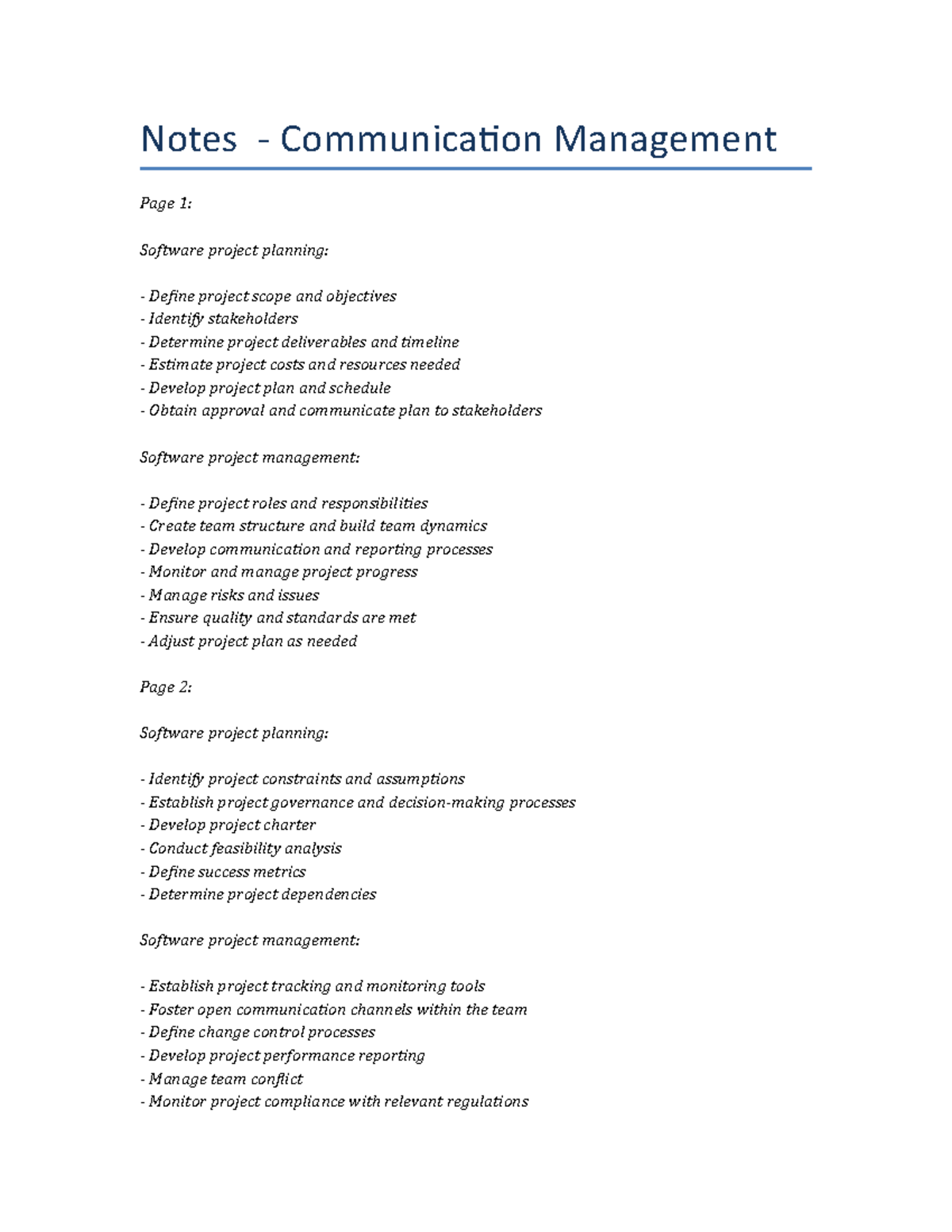 Project Planning And Management Lecture Notes