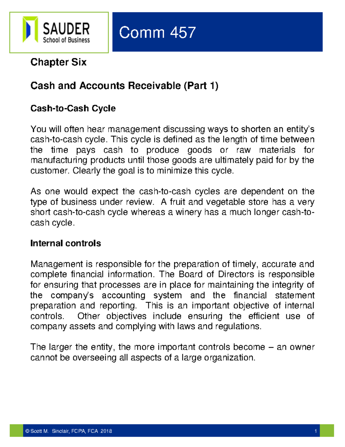 Chapter 6 Notes - Part 1 2018 - Chapter Six Cash And Accounts ...