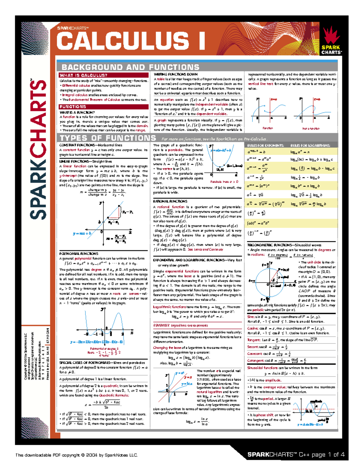 Calculus I - MATHEMATICS - SPARKCHARTSTM CALCULUS I SPARKCHARTS TM ...