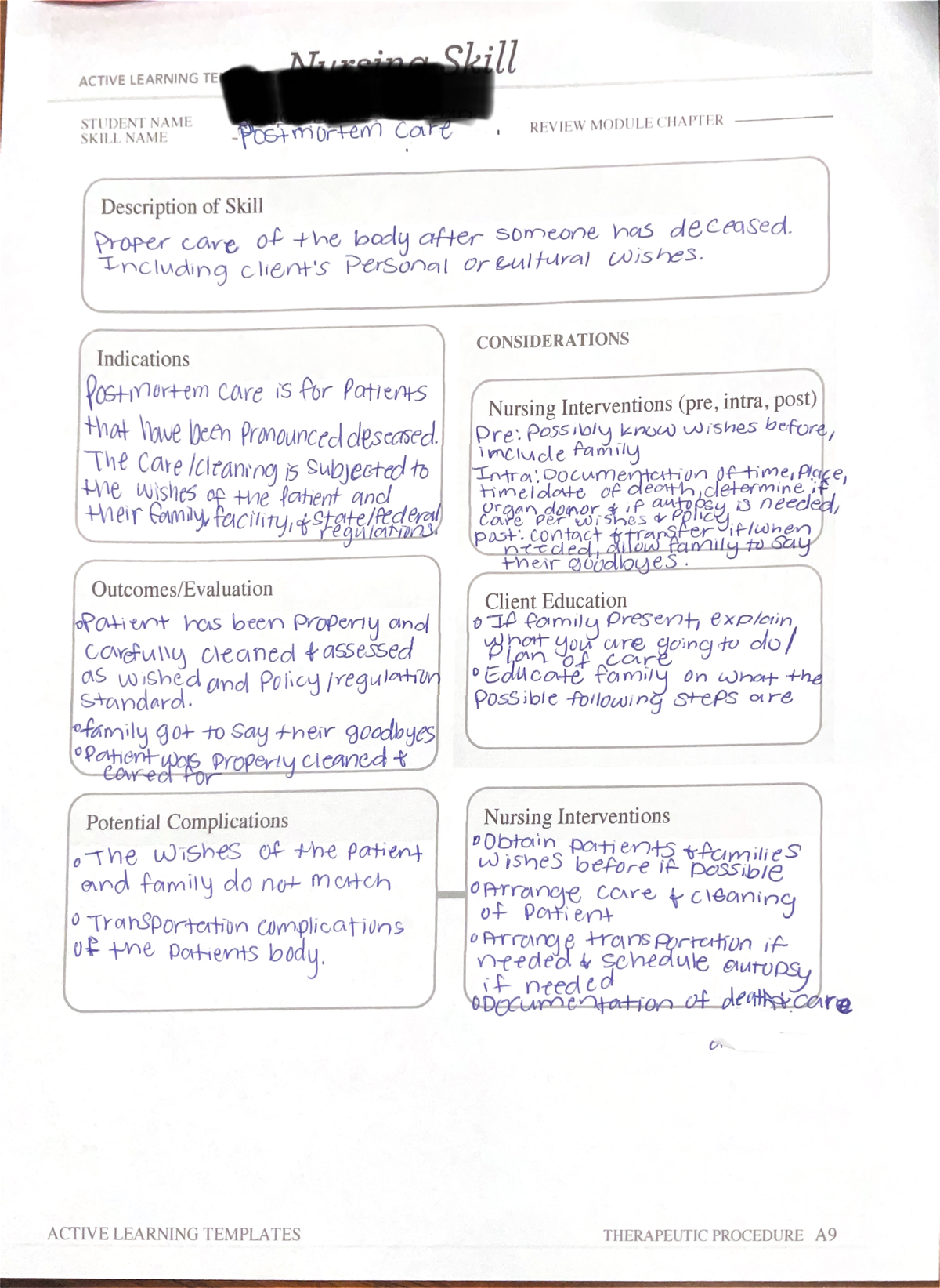 Postmortem Care - Med template practice - NUR1250 - Studocu