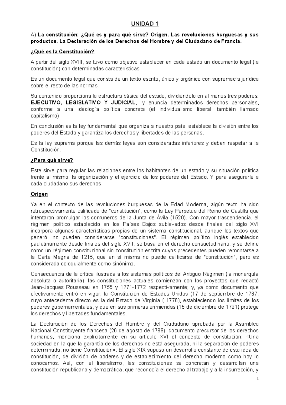 Resumen Constitucional - UNIDAD 1 A) La Constitución: ¿Qué Es Y Para ...