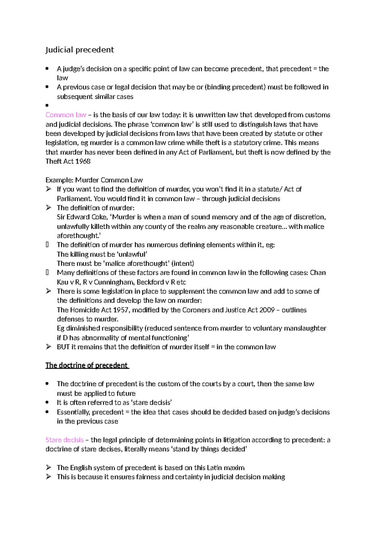 Judicial precedent - Notes on Judidical Precedant - Judicial precedent ...