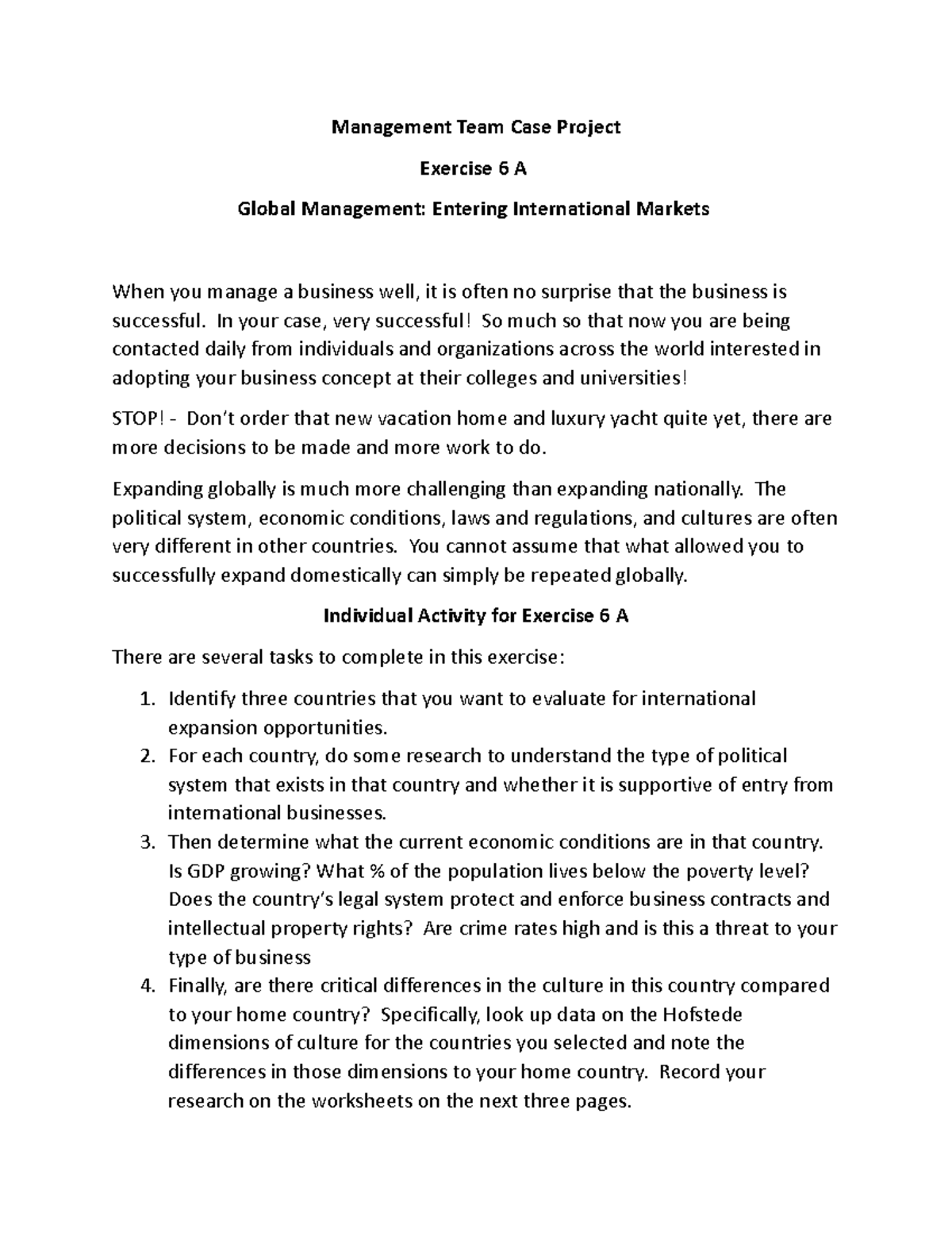 Exercise 6 A B - Individual - Management Team Case Project Exercise 6 A ...