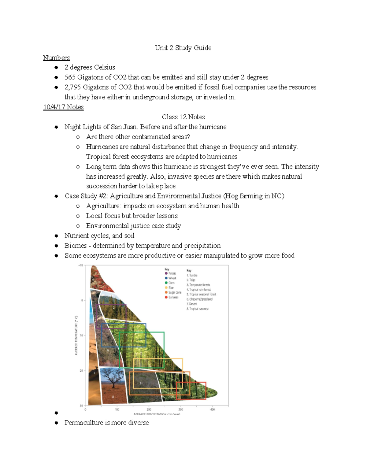 Unit 2 Study Guide ENVIRON 102 - Unit 2 Study Guide Numbers 2 degrees ...