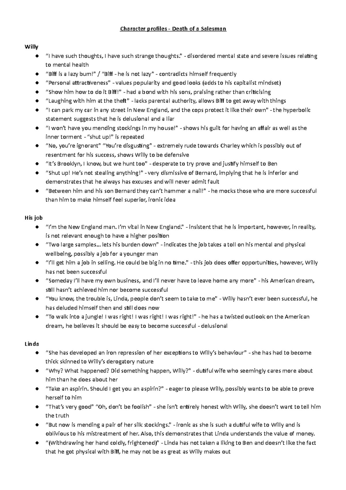 Death of a Salesman Character profiles - Character profiles - Death of ...