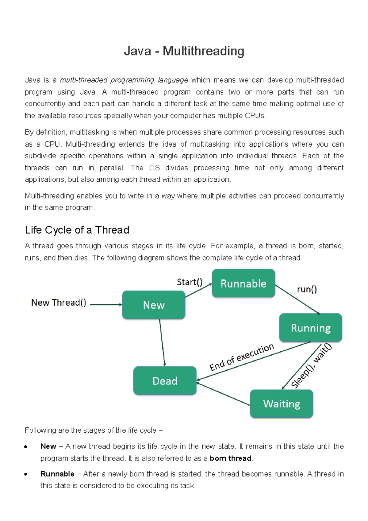 Java - Multithreading - This Is A Basic Documents - Java ...