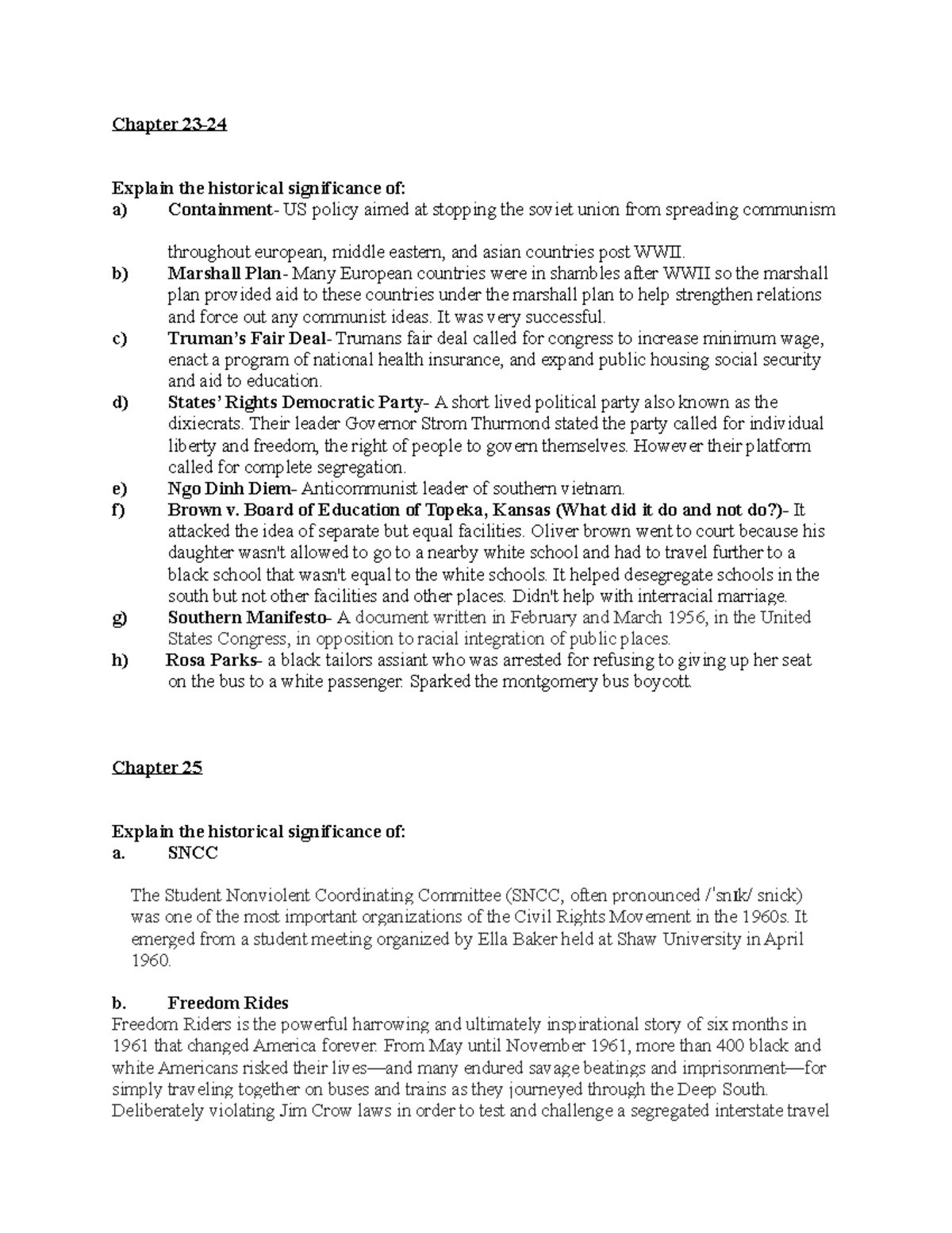 HIS 162 Review Sheet 3 Chapter 23 Explain the historical