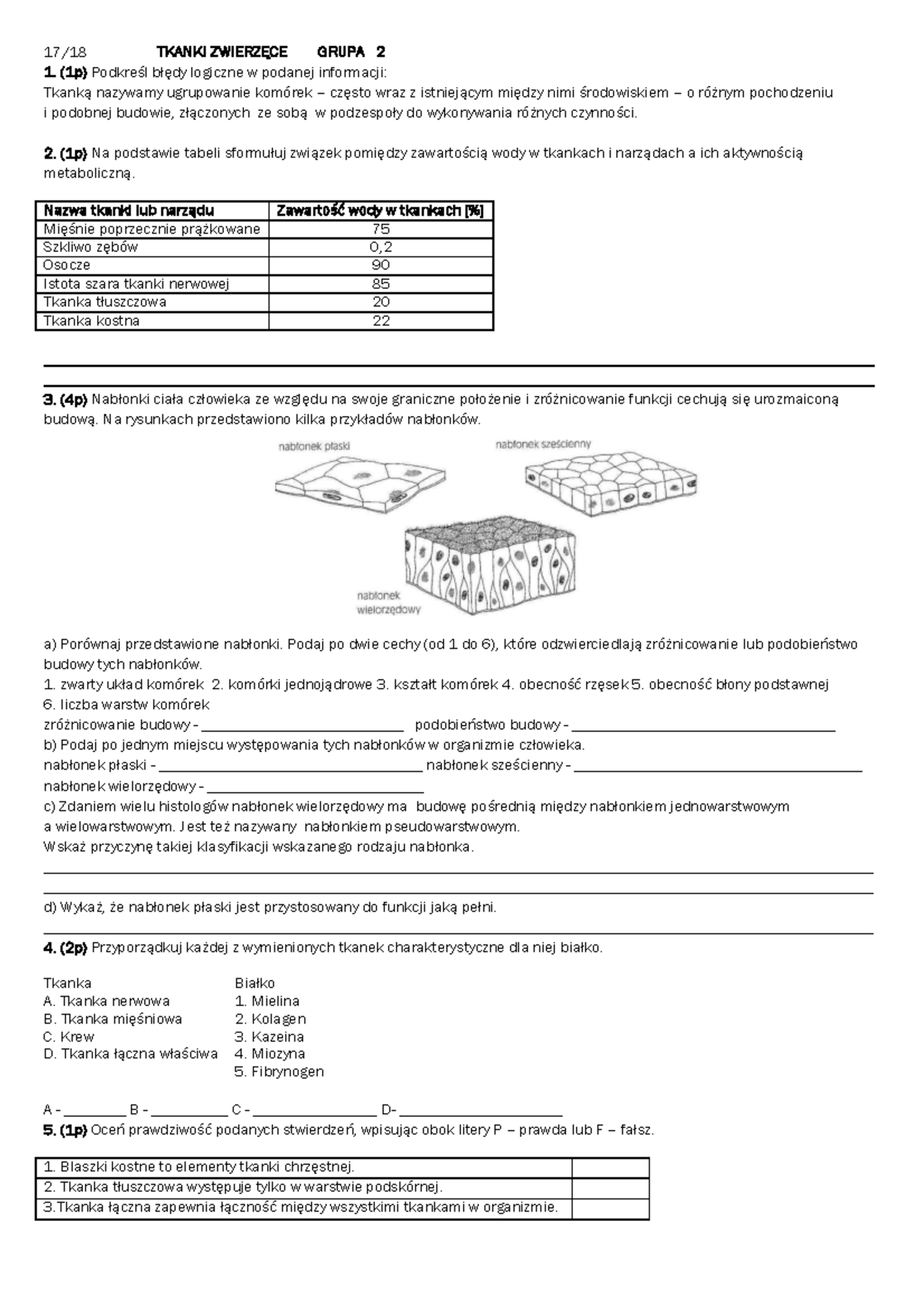 Tkanki Zwierzece GR 2C 22 - 17/18 TKANKI ZWIERZĘCE GRUPA 2 (1p ...