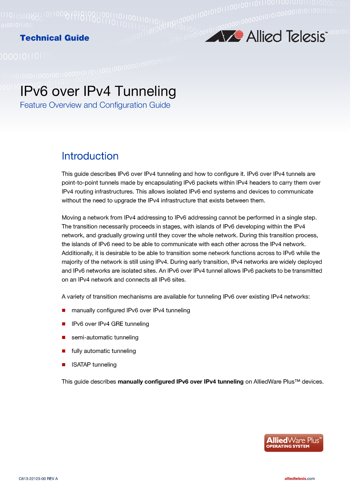 Ipv6 over ipv4 tunneling feature overview guide - Introduction to ...