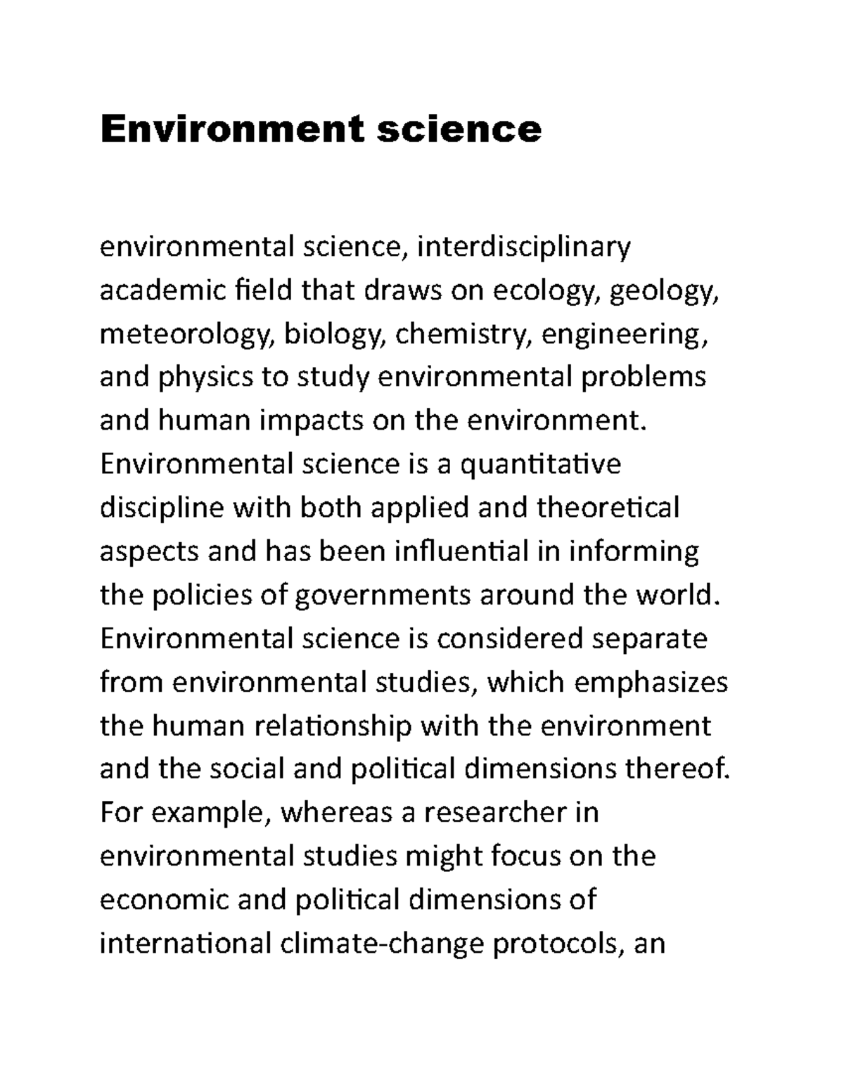 Environment Science 1 Environment Science Environmental Science