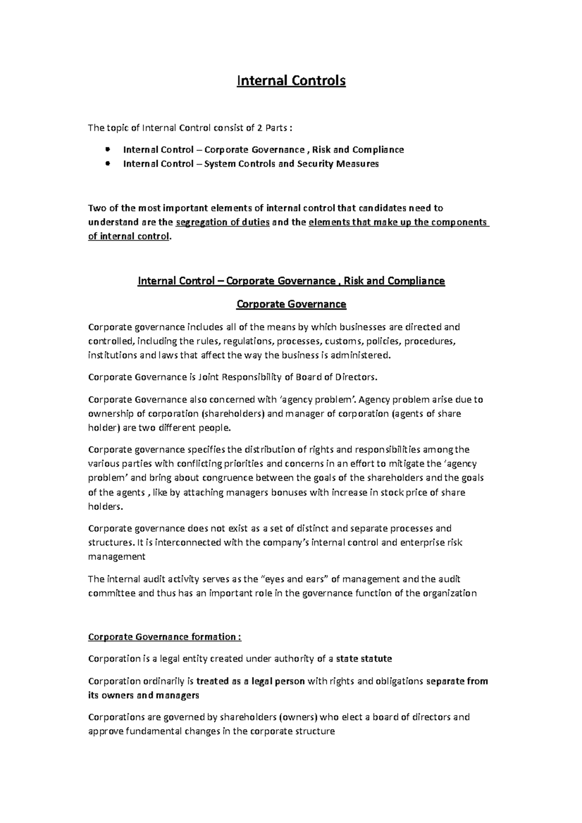 Internal Controls - Internal Control – Corporate Governance , Risk and ...