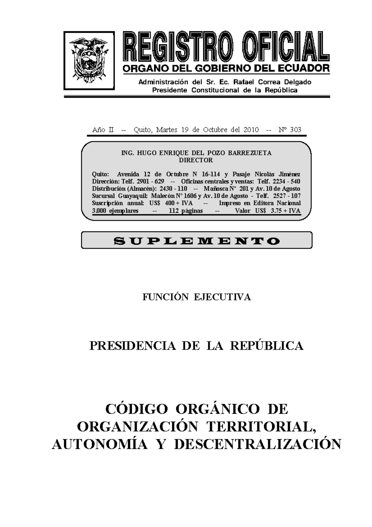 Código Orgánico De Organización Territorial, Autonomía Y ...