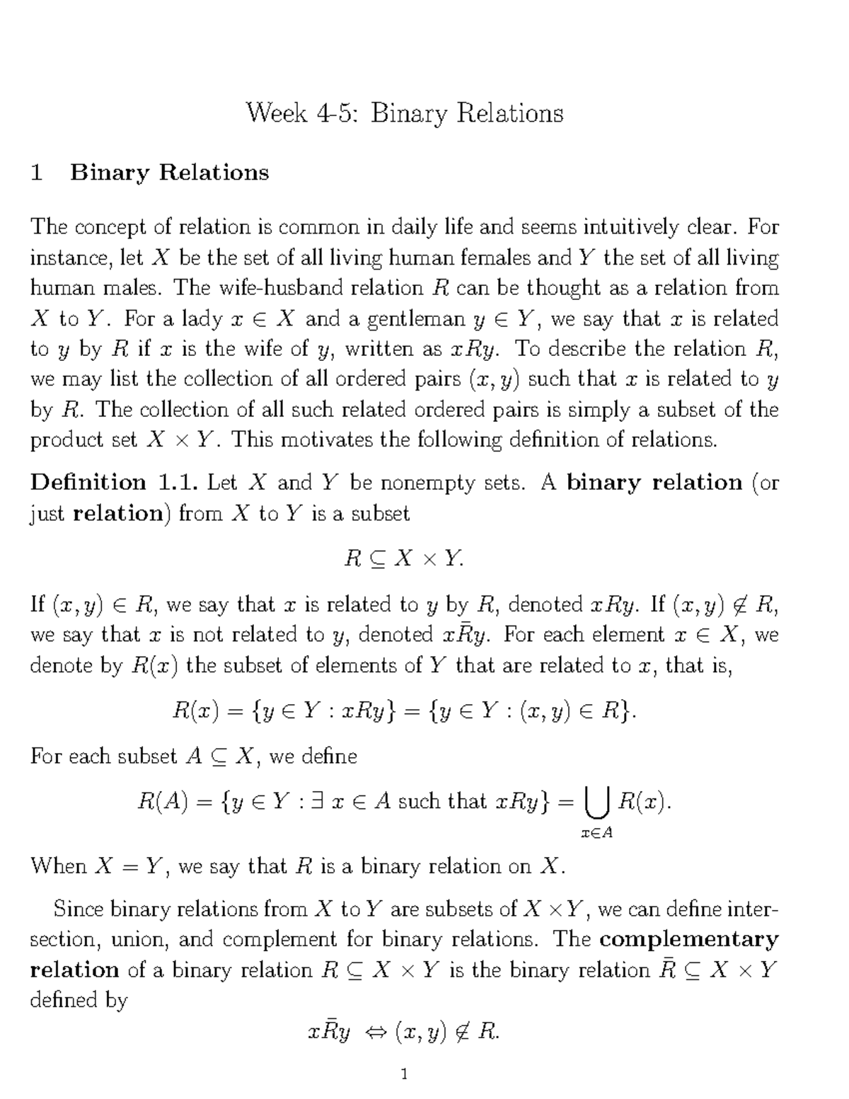 MATH 2343 2018 Spring Lecture Notes 04 - Week 4-5: Binary Relations 1 ...