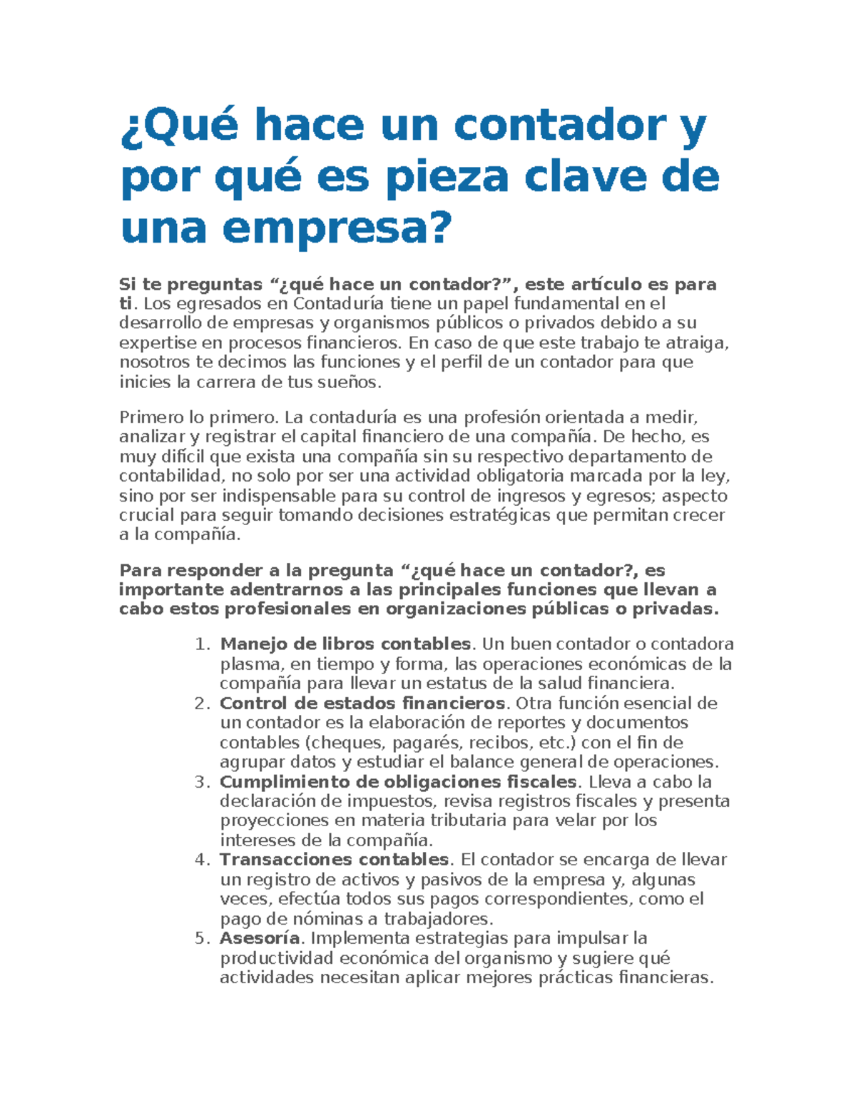 Qué Hace Un Contador Y Por Qué Es Pieza Clave De Una Empresa ¿qué