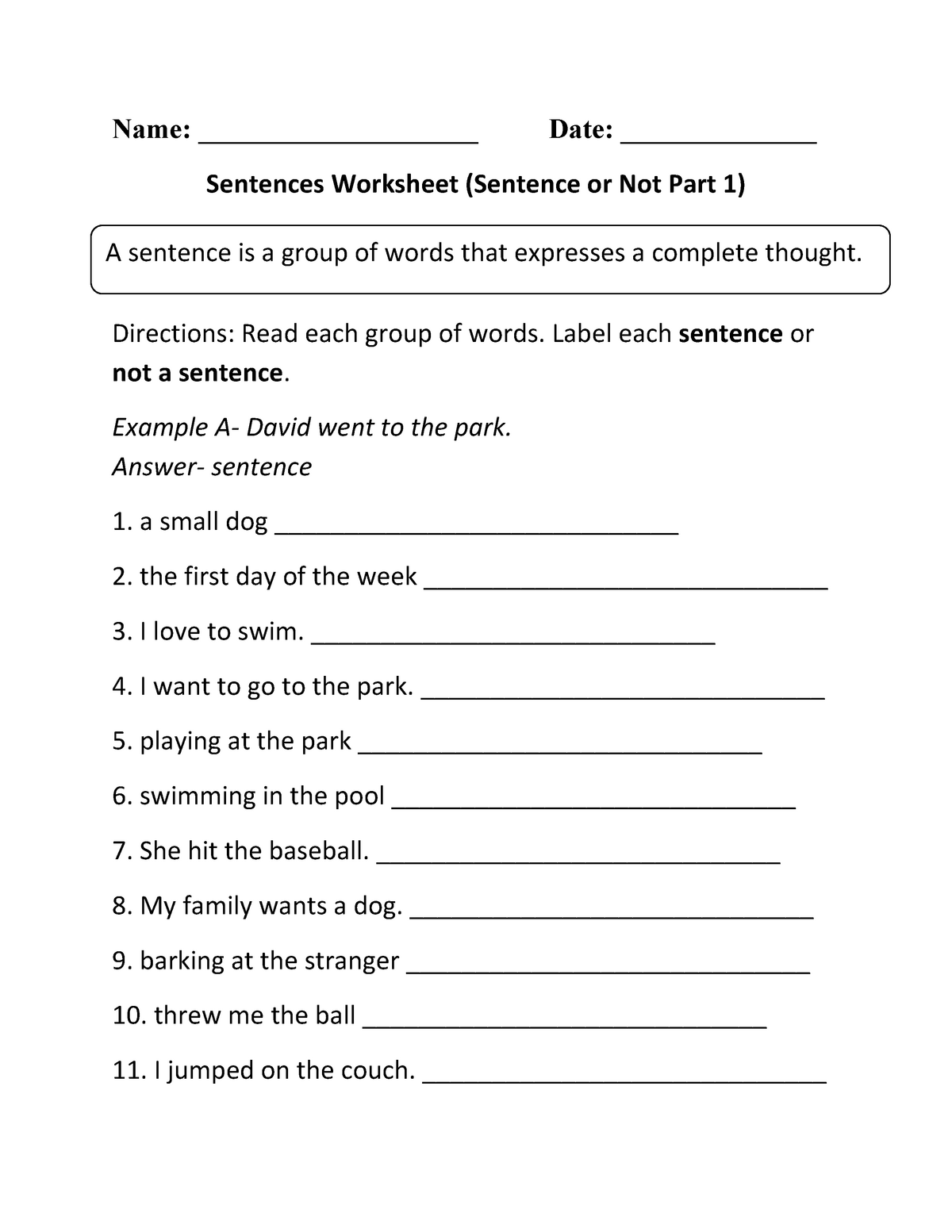 Phrase And Sentence Worksheet For Grade 3