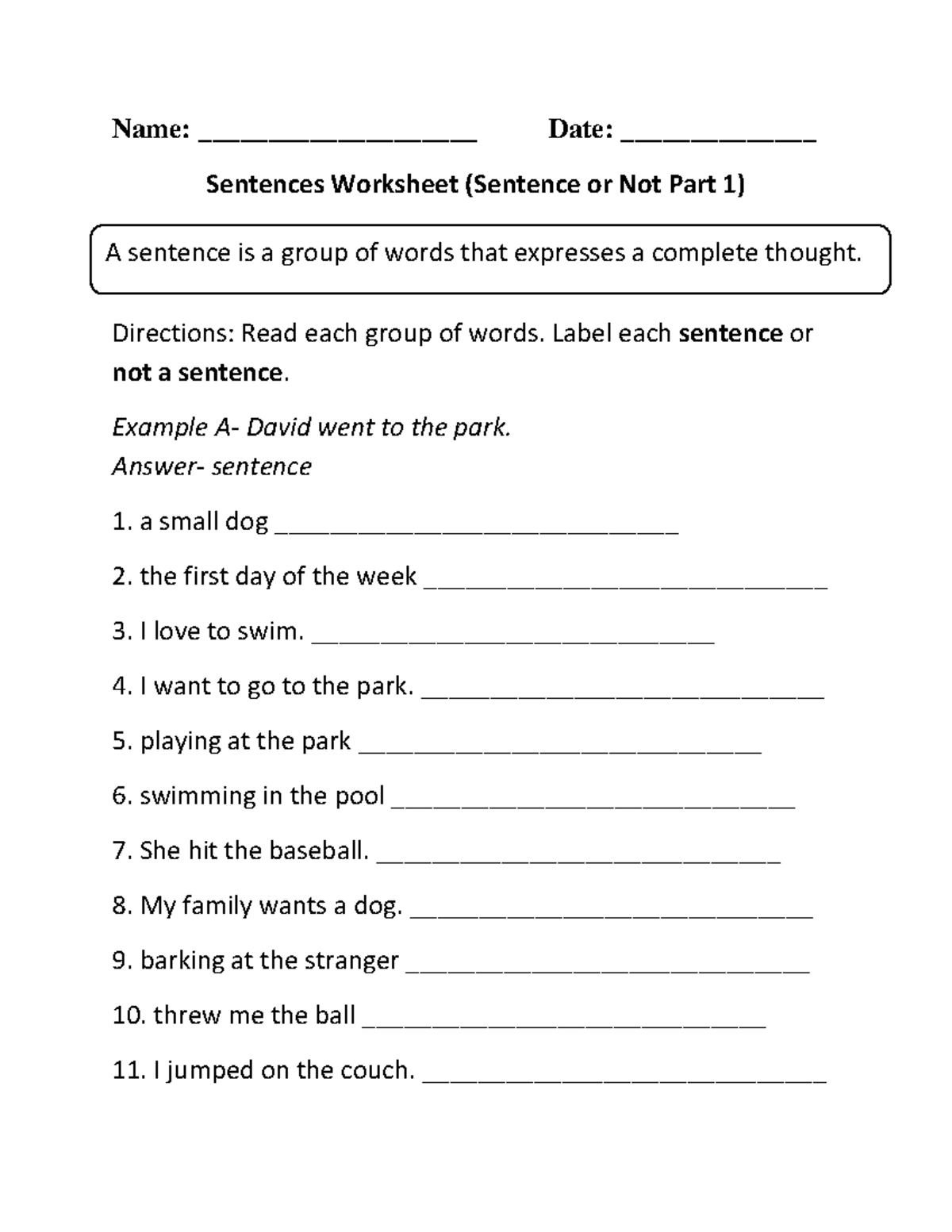 Phrase And Sentence Worksheet Grade 3