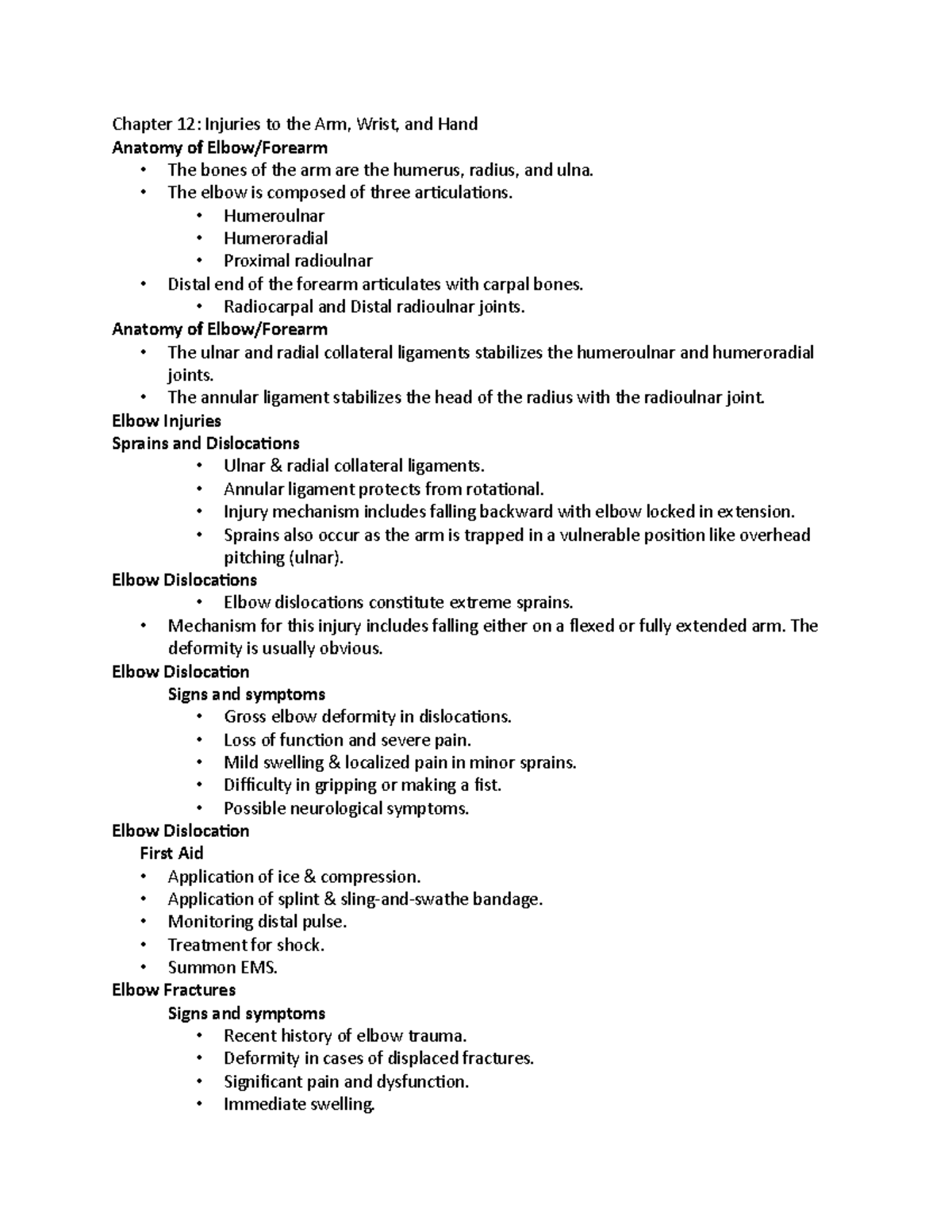 Ch 12 injuries to the arm, wrist, and hnd Chapter 12 Injuries to