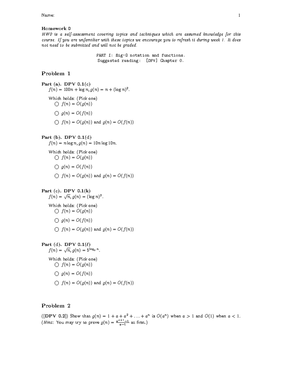 Hw0 - HW0 - Name: 1 Homework 0 HW0 is a self-assessment covering topics ...