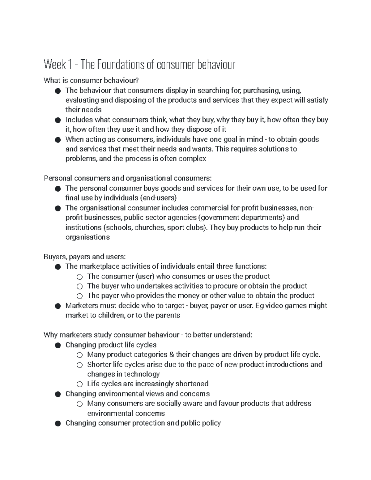 MKTG1003 Consumer behaviour - Week 1 - The Foundations of consumer ...