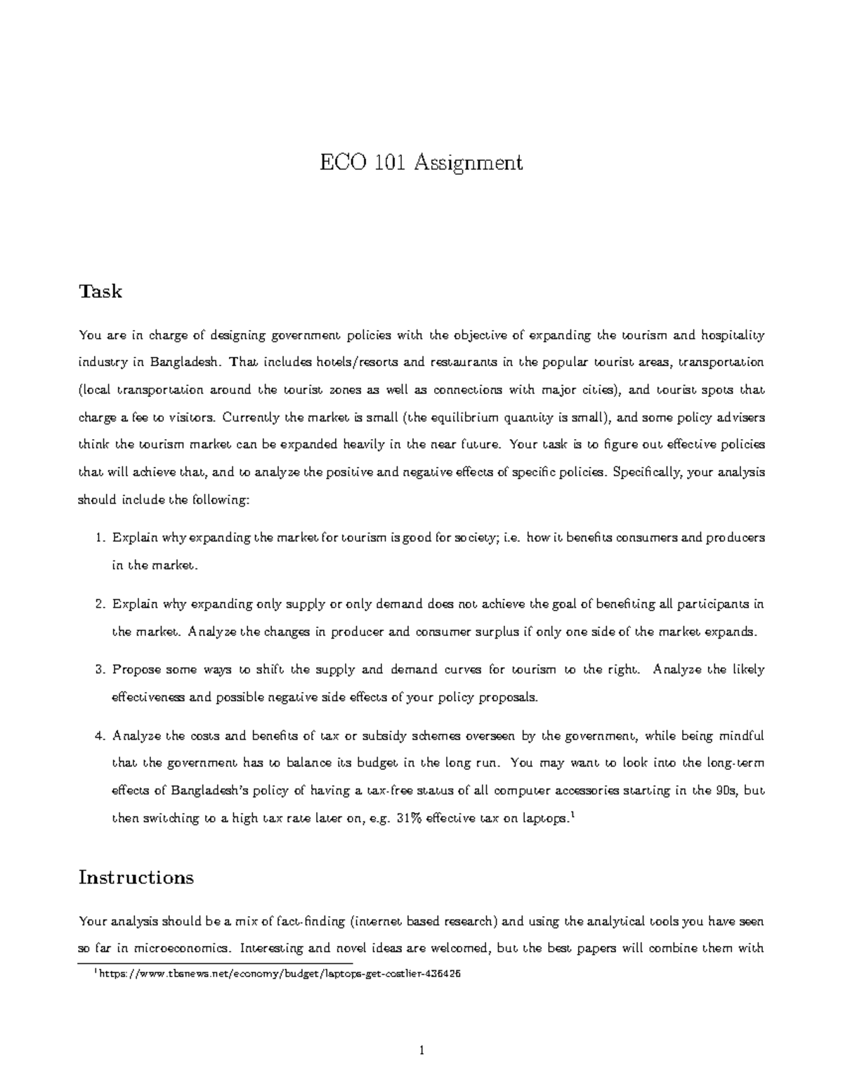 ECO101 Assignment and Instructions - ECO 101 Assignment Task You are in ...