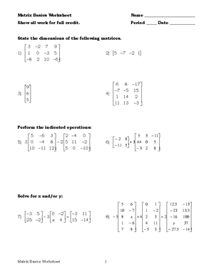 Test-review-best - Practice - Matrix Basics Worksheet 1 Matrix Basics  Worksheet Name - Studocu