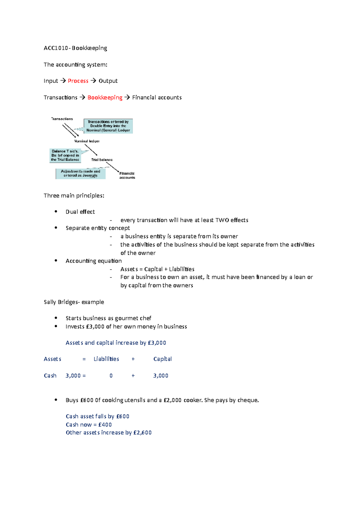 Semester 1 Week 2,3- Bookkeeping - ACC1010- Bookkeeping The accounting ...
