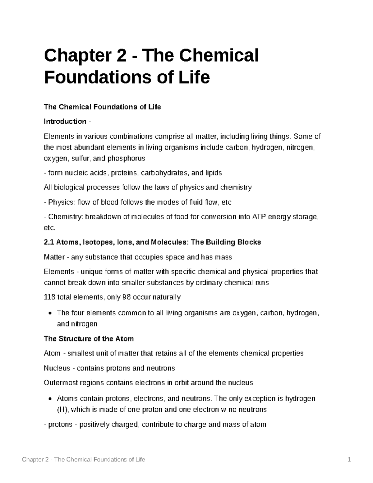 Chapter 2 - The Chemical Foundations of Life - Some of the most ...