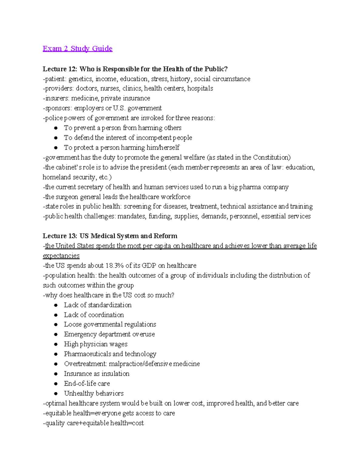 Exam 2 Study Guide - Exam 2 Study Guide Lecture 12: Who is Responsible ...
