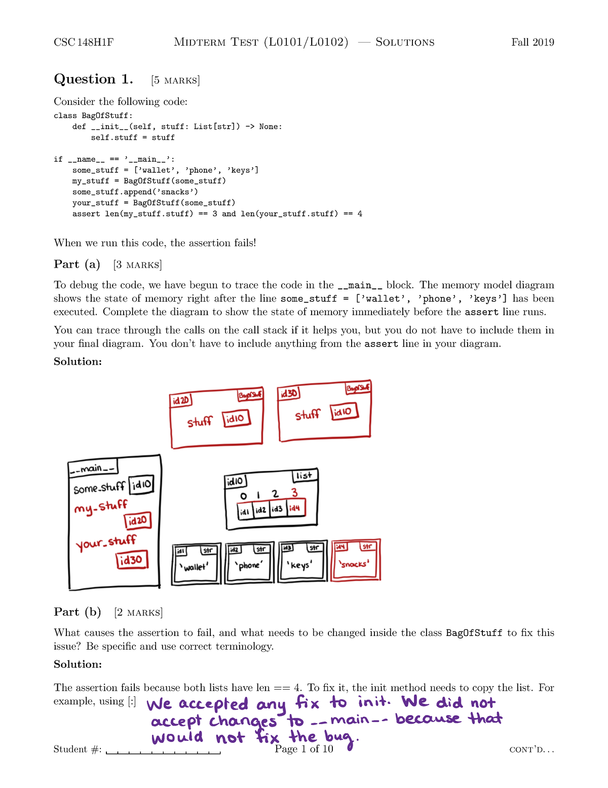 2019 CSCS148 Midterm With Solutions LEC0101 - Question 1. [5 Marks ...