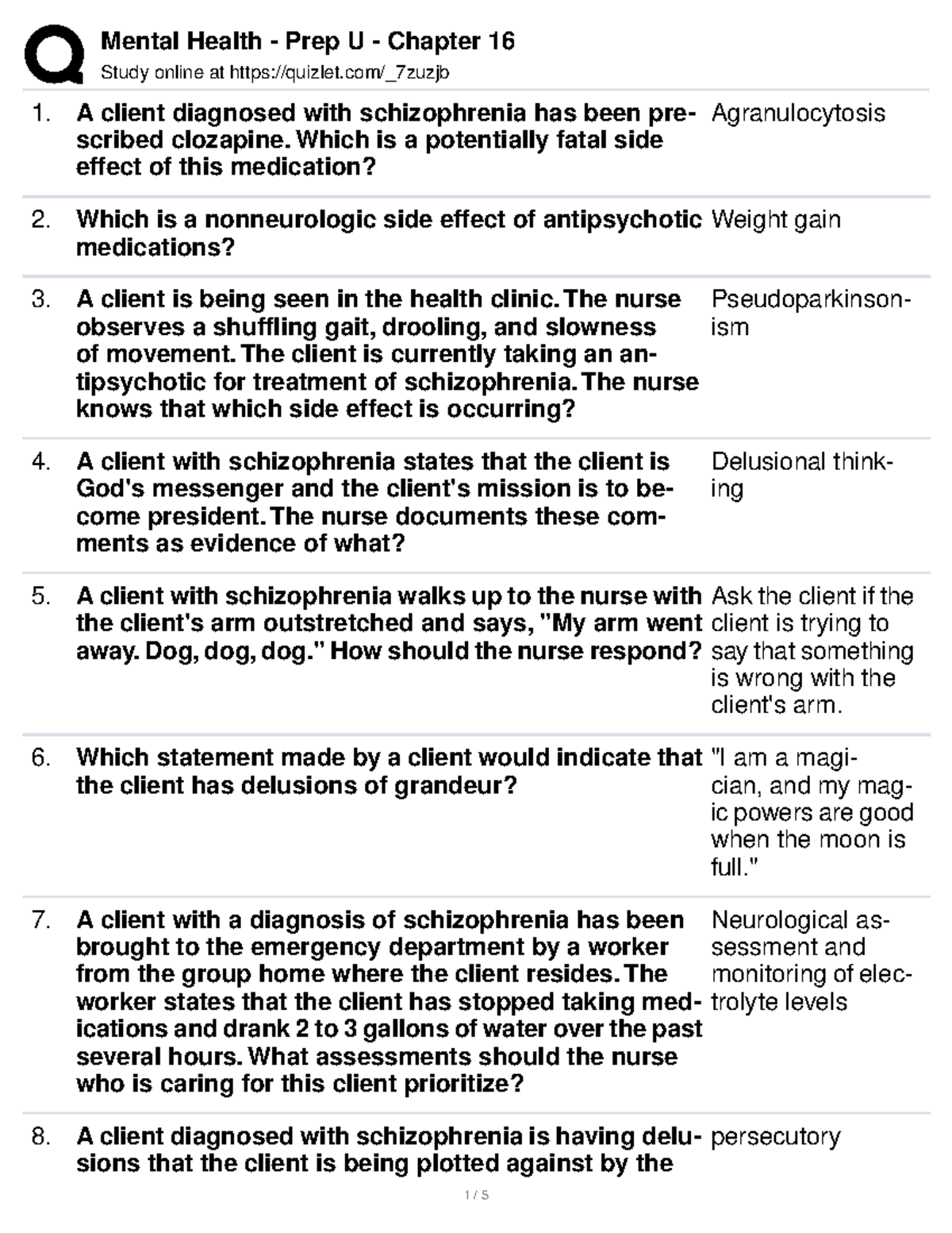 MH Chapter 16 Schizophrenia 1 - Study Online At Quizlet/_7zuzjb A ...