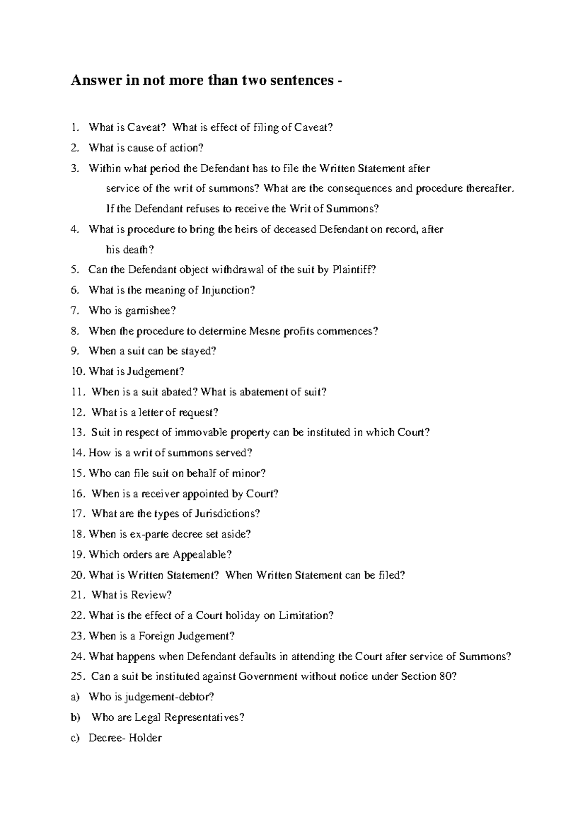 CPC - Cpc - Answer in not more than two sentences - What is Caveat ...