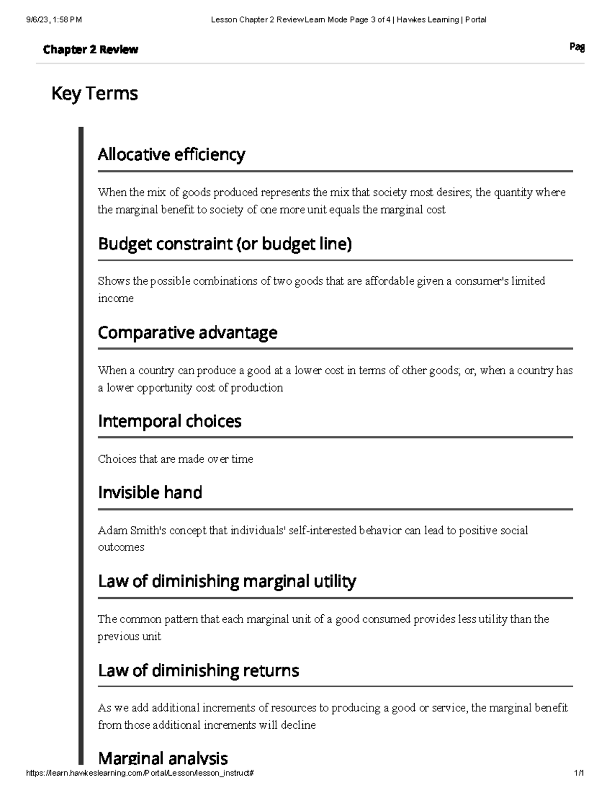 Economics CH.2 Review - NOTES - 9/6/23, 1:58 PM Lesson Chapter 2 Review ...