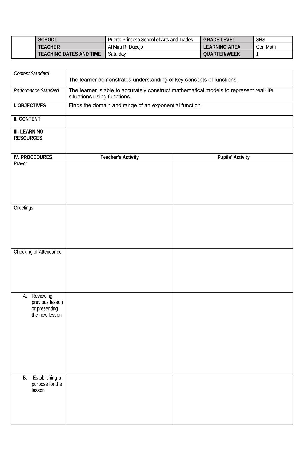 DLP- Template - SCHOOL Puerto Princesa School of Arts and Trades GRADE ...